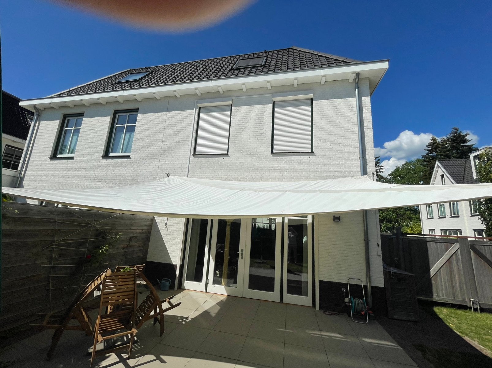 Zonnedoek 3.80-5.00, Tuin en Terras, Zonneschermen, Ophalen, Gebruikt, Overige typen, 450 cm of meer