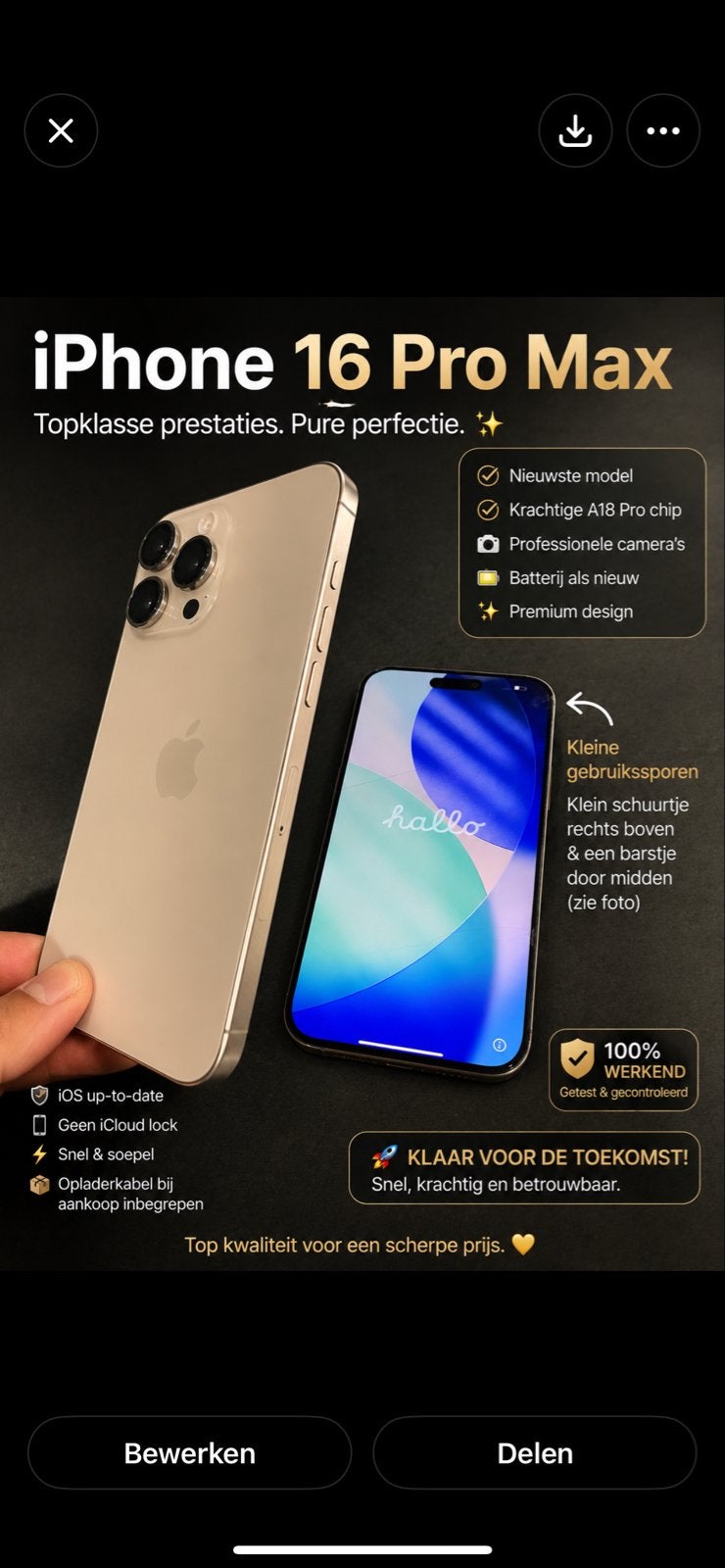 iPhone 16 Pro Max - Zo goed als nieuw met accessoires, Telecommunicatie, Mobiele telefoons | Apple iPhone, 128 GB, IPhone 16 Pro Max