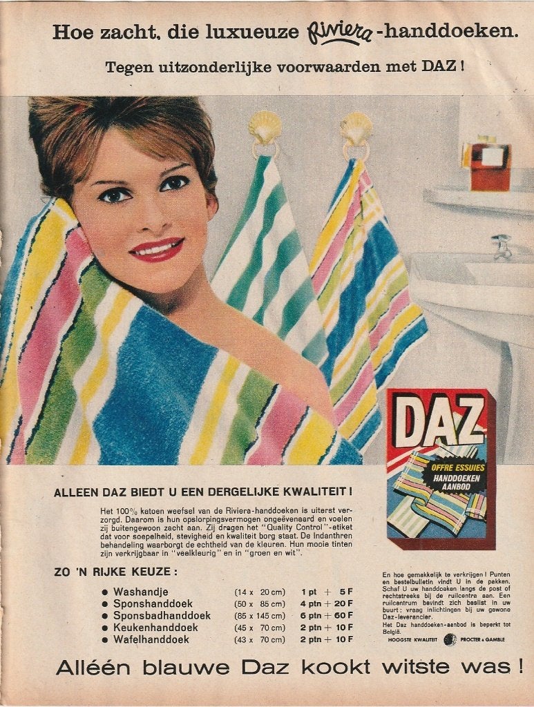 Retro reclame 1962 Daz wasmiddel actie handdoeken sparen, Verzamelen, Verzenden, Overige typen