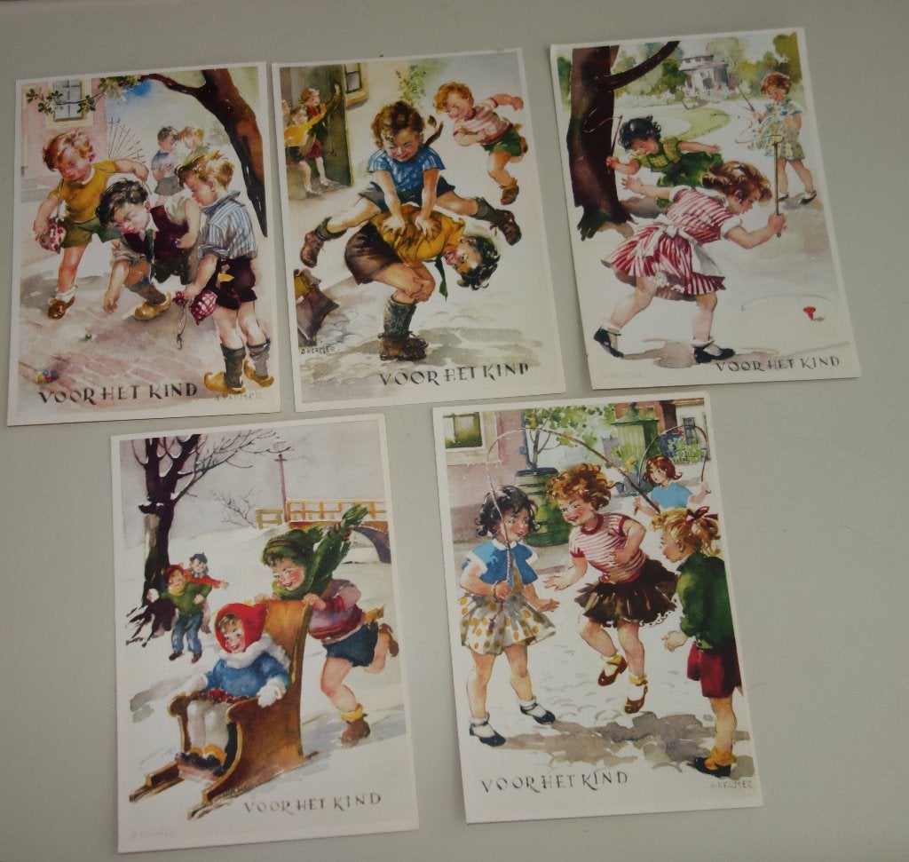 Vintage oude ongelopen kinderkaarten uit 1953, Ophalen of Verzenden, 1940 tot 1960, Ongelopen, Kinderen