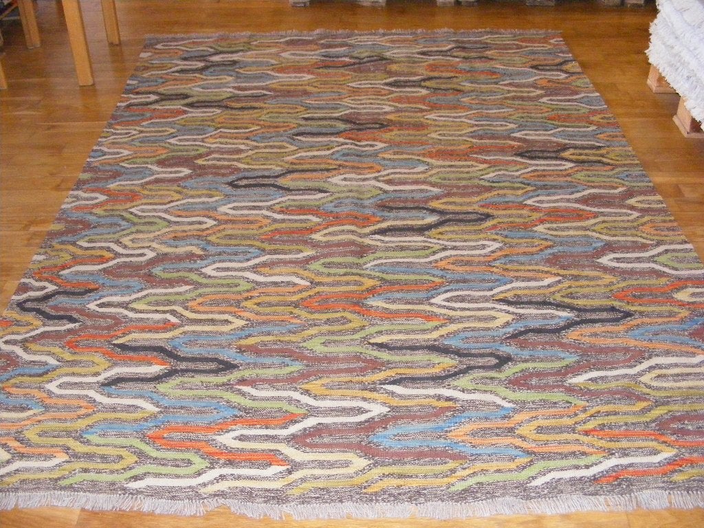 Handgeweven Oosterse  Kelim super Turkman.Maat:1.76X2.45., Verzenden, Grijs, 150 tot 200 cm, Rechthoekig