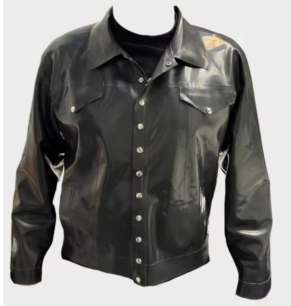 latex heren blouse, tm 6XL, Verzenden, Nieuw, Zwart