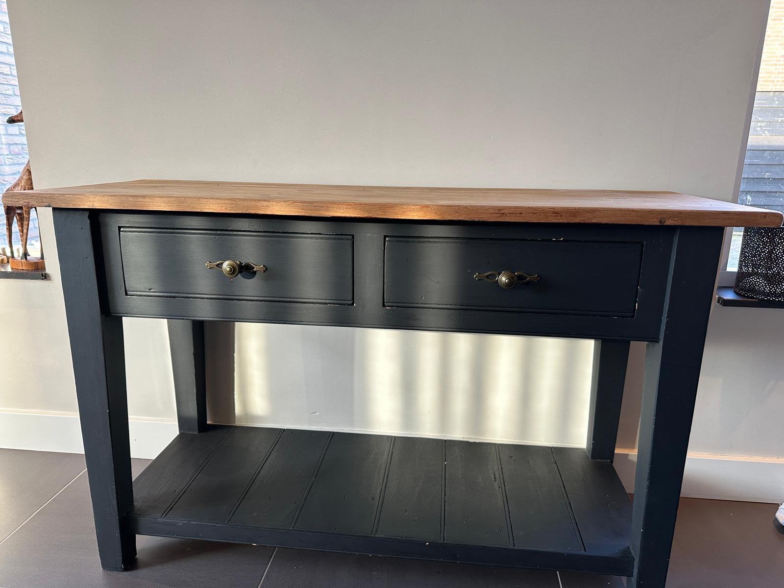 Sidetable zwart - eiken, Huis en Inrichting, Ophalen, 100 tot 150 cm, Zo goed als nieuw, 25 tot 50 cm