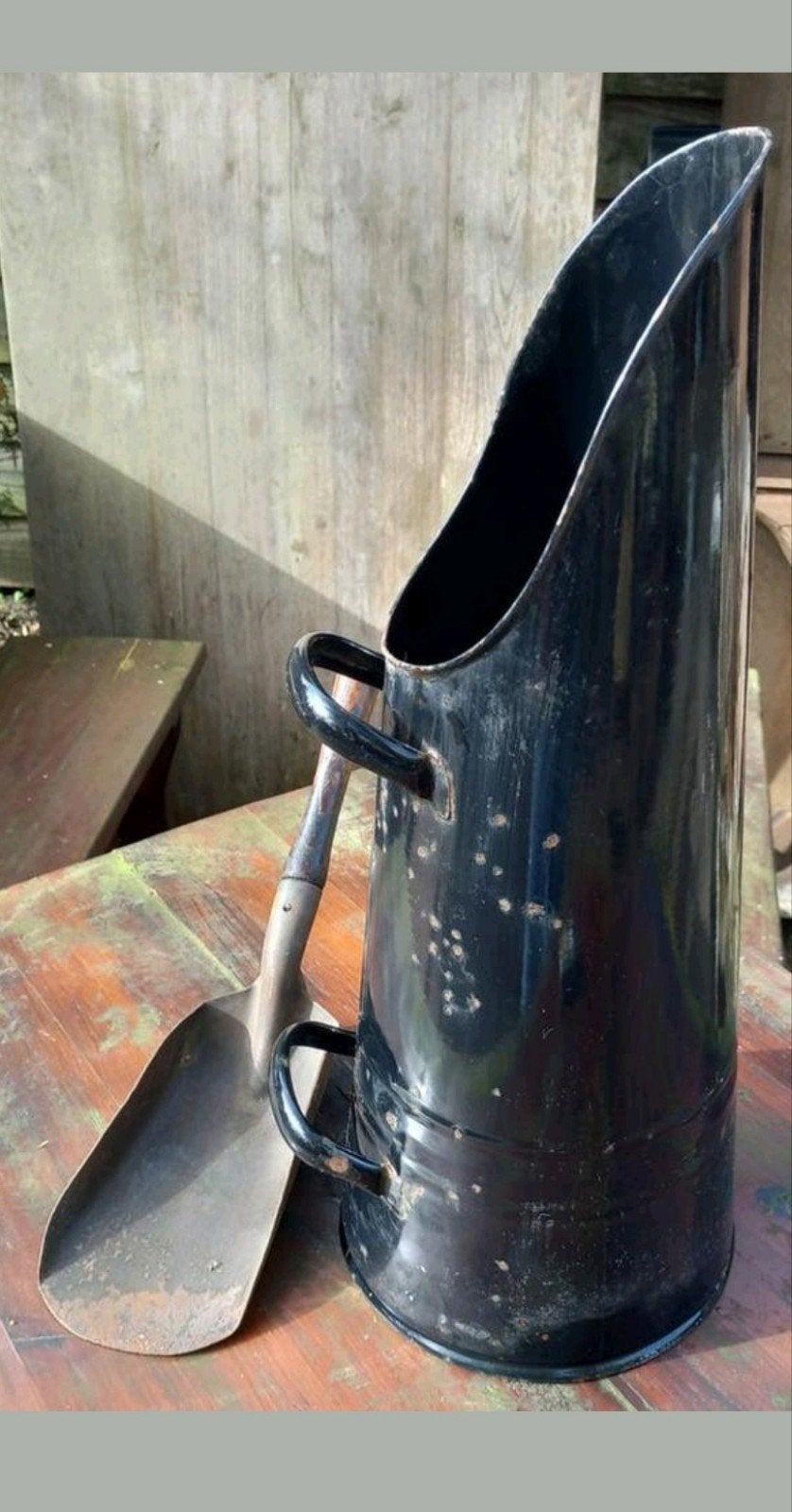 Antieke geëmailleerde kolenkit met schep, Antiek en Kunst, Antiek | Emaille, Ophalen of Verzenden