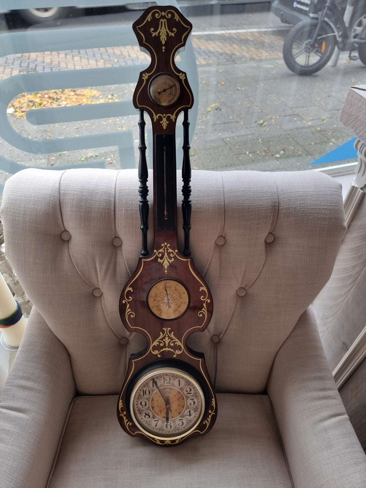 Antieke Klok met Thermometer en Barometer, Ophalen