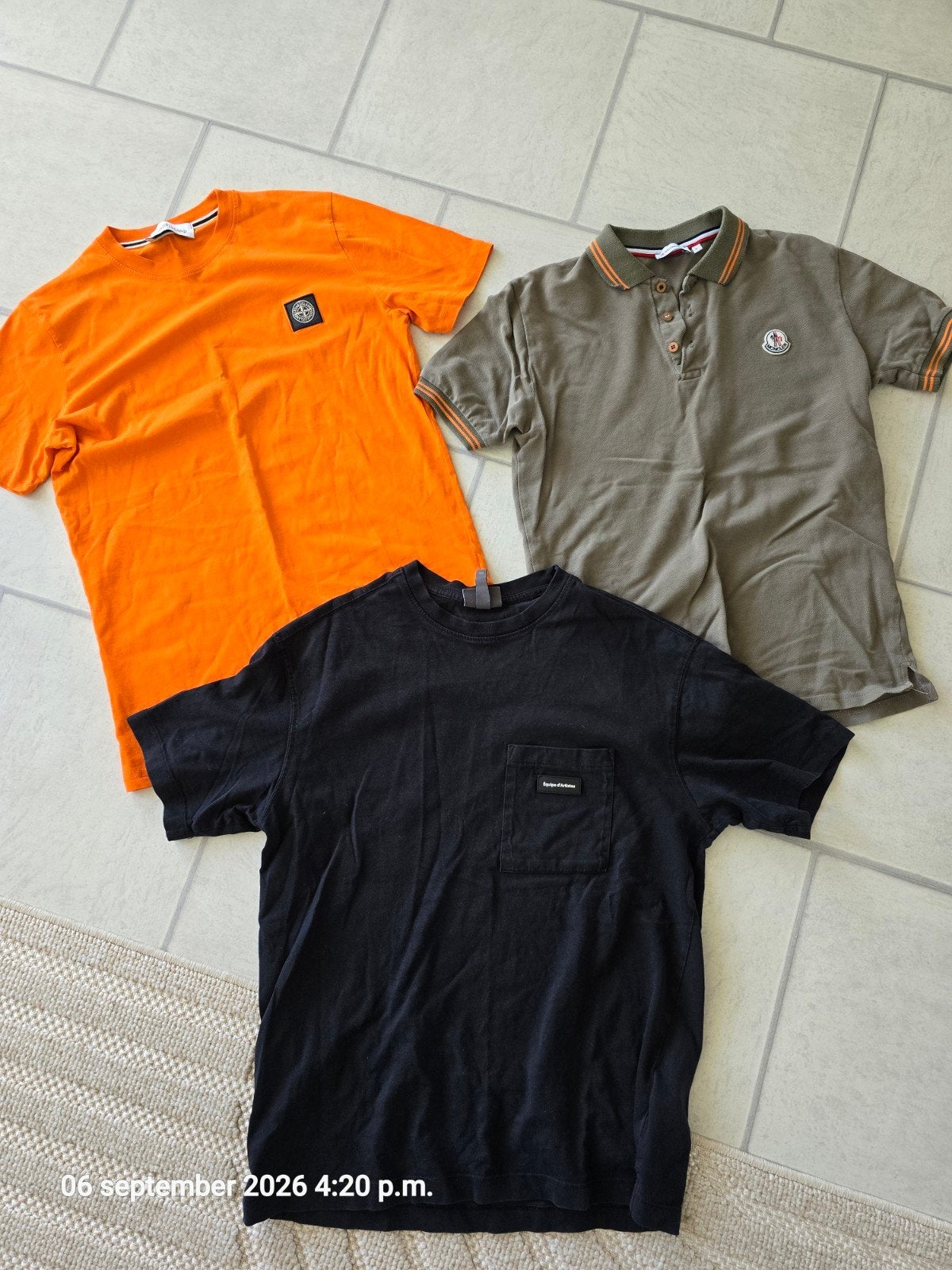 Set  3 heren T-shirts: Stone Island, Moncler, H&M, Ophalen of Verzenden, Gedragen, Maat 46 (S) of kleiner, Oranje