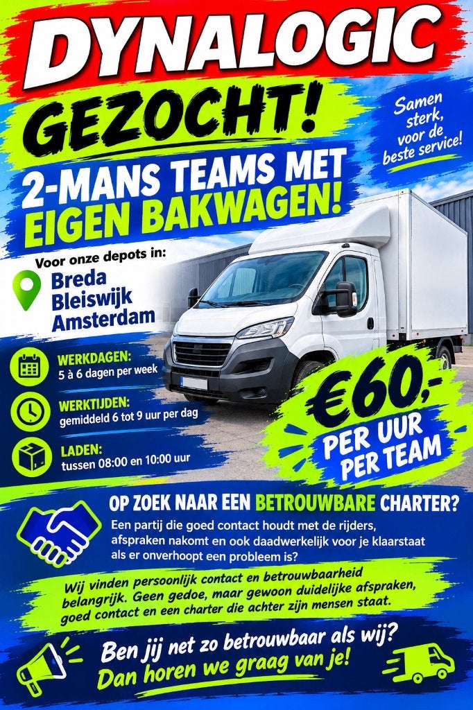 GEZOCHT:  Betrouwbare 2-MANS TEAMS MET EIGEN BAKWAGEN!, 33 - 40 uur, Overige niveaus, Overige vormen