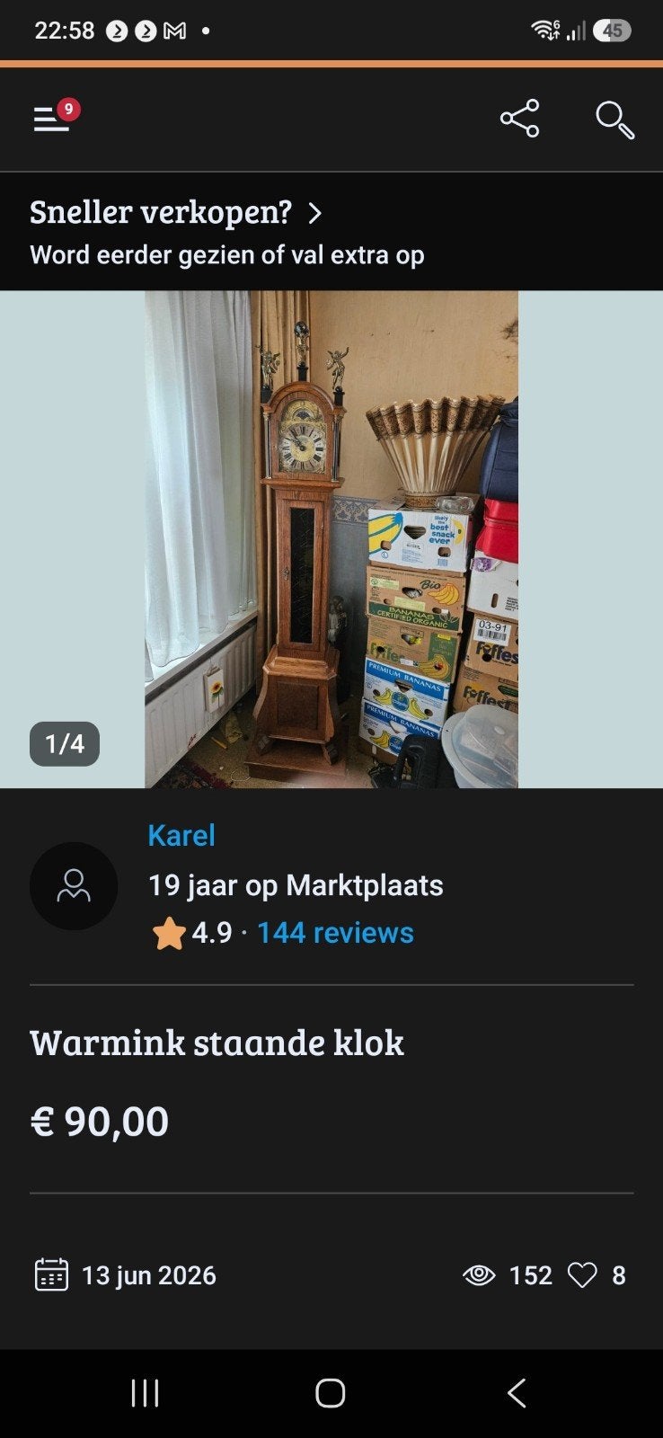 Staande klok, Ophalen, 25 tot 50 cm, 150 tot 200 cm
