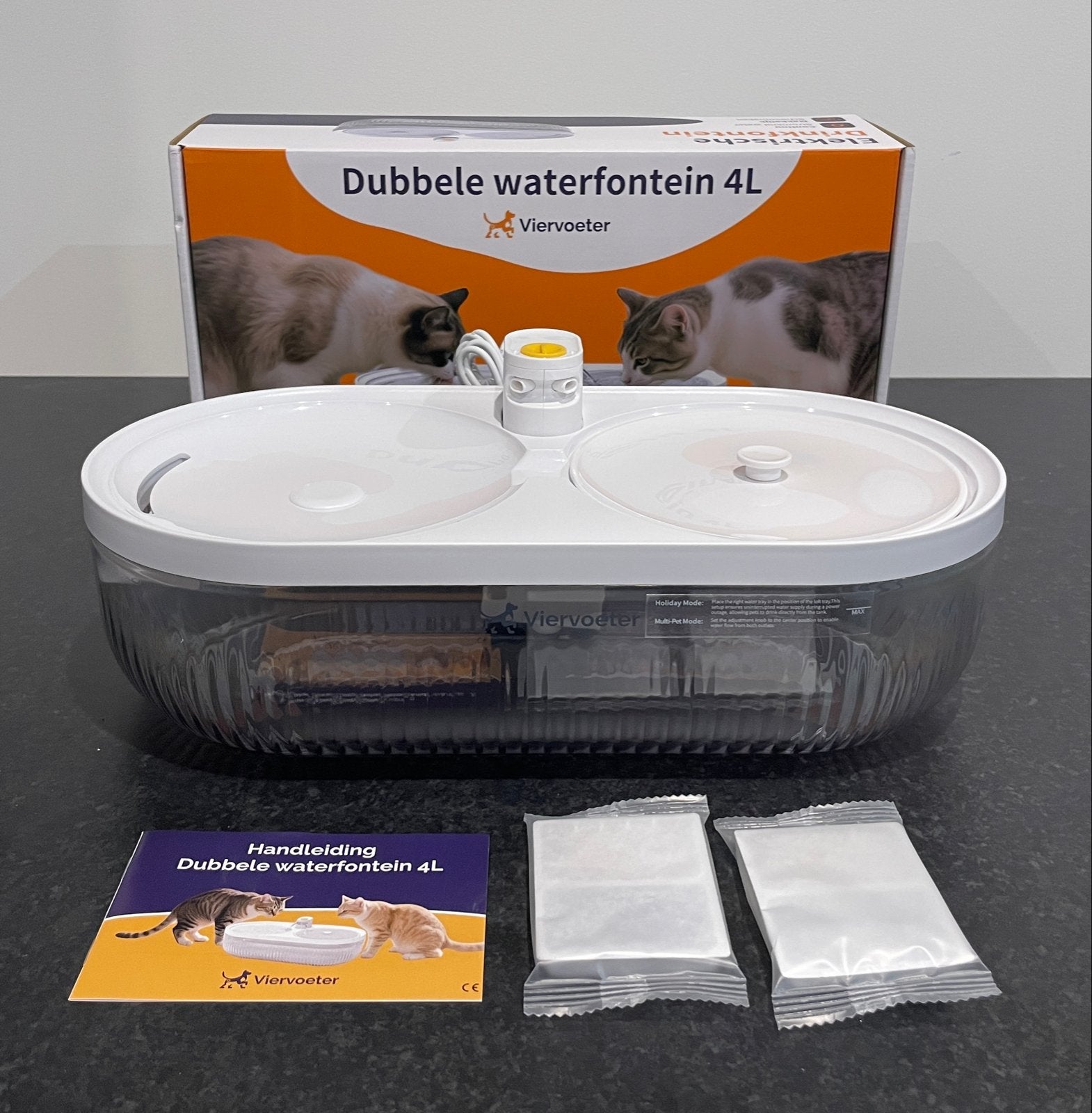 Dubbele katten waterfontein 4L - Nieuw in doos, Dieren en Toebehoren, Kattenvoerbakken en Drinkbakken, Ophalen of Verzenden, Nieuw