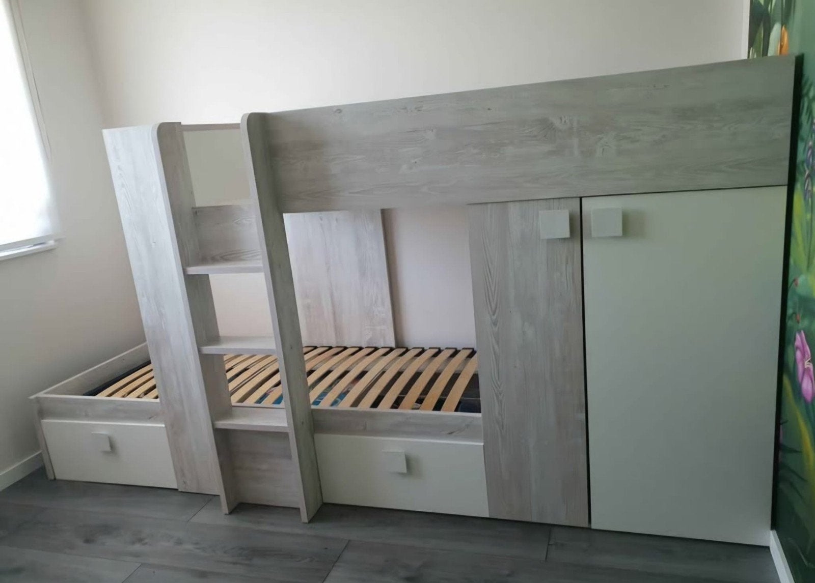 Stapelbed - Ingebouwde Kast & Lades - Matrasmaat 90x200, Ophalen, Gebruikt, Stapelbed