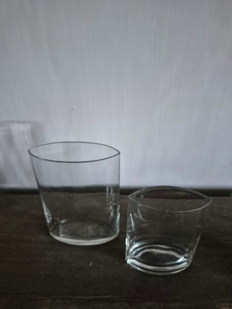 Set van 2 glazen vazen – ovaal model – helder glas, Ophalen, Zo goed als nieuw, Transparant, Glas