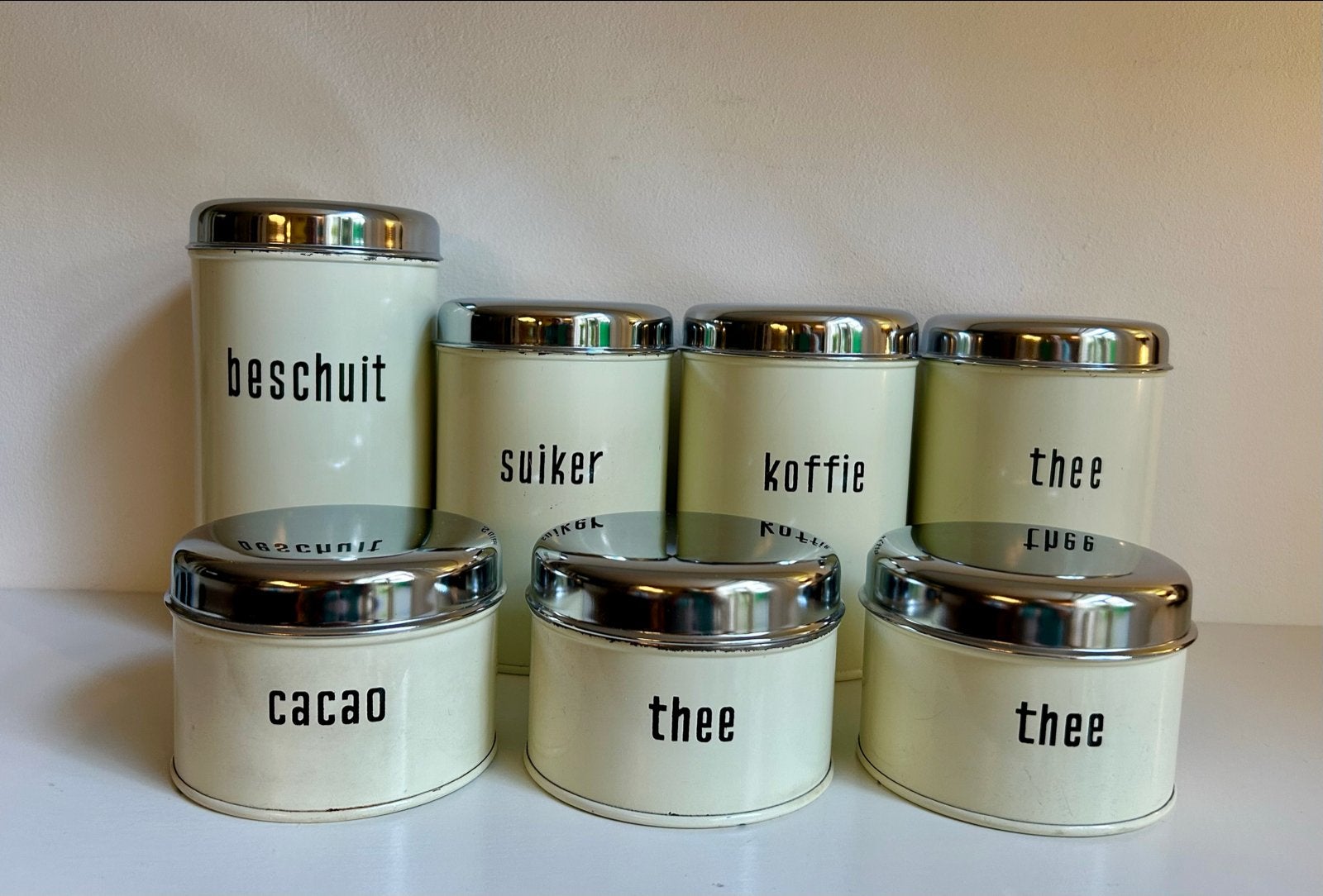 Vintage Brabantia voorraadblikken set (7 stuks), Antiek en Kunst, Ophalen of Verzenden