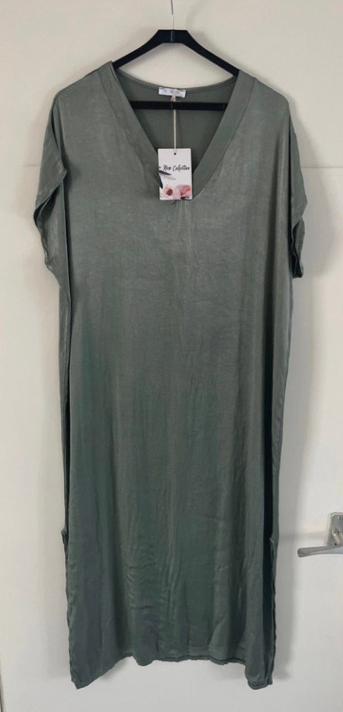 Zomerse kaftan jurk, khaki - kaki - legergroen, Maat 42/44 (L), Nieuw, Ophalen of Verzenden, Onder de knie