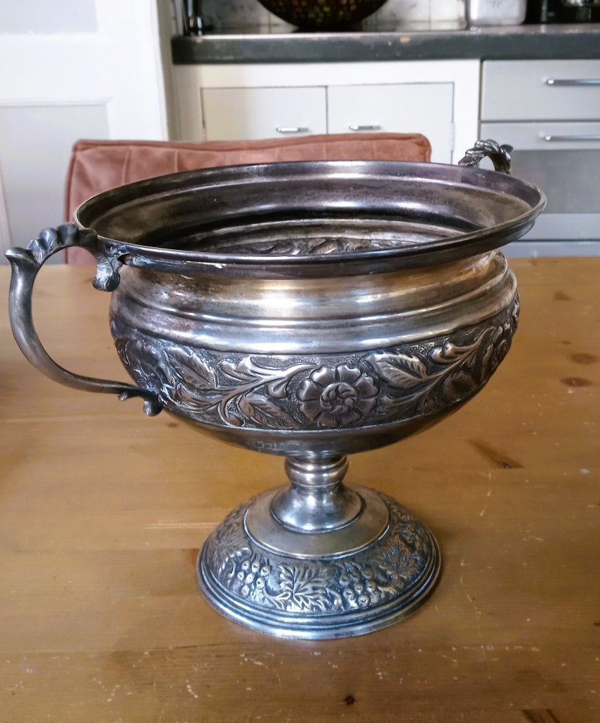 Bowl pot verzilverd, Ophalen of Verzenden, Gebruikt, Overige materialen, Overige typen
