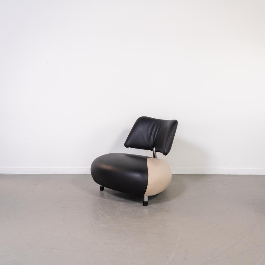 1x Leolux Pallone Fauteuil Zwart/Wit Leer - Chroom, Niet ingevuld, Niet ingevuld, 75 tot 100 cm, Ophalen of Verzenden
