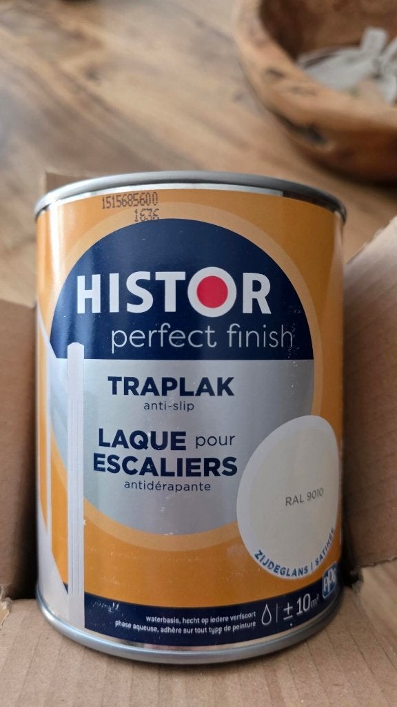 3 blikken Histor Traplak RAL 9010, antislip, zijdeglans, Ophalen, Wit, Nieuw, Lak