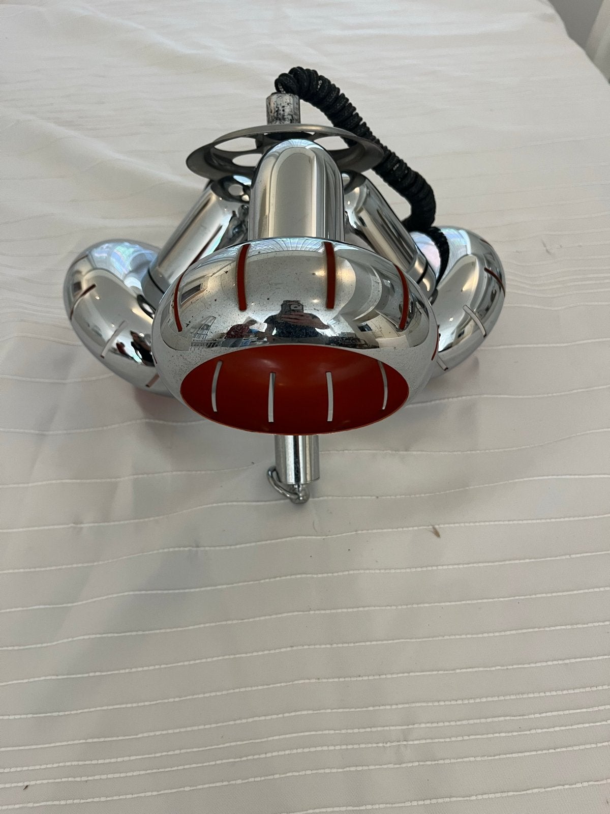 Vintage Space Age Hanglamp - Chroom met Oranje Details, Ophalen