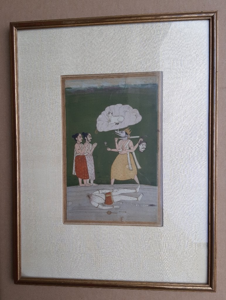 Indiase miniatuur, hindu mythologie, Varaha, handgeschilderd, Antiek en Kunst, Ophalen of Verzenden, Papier/karton, Geschilderd