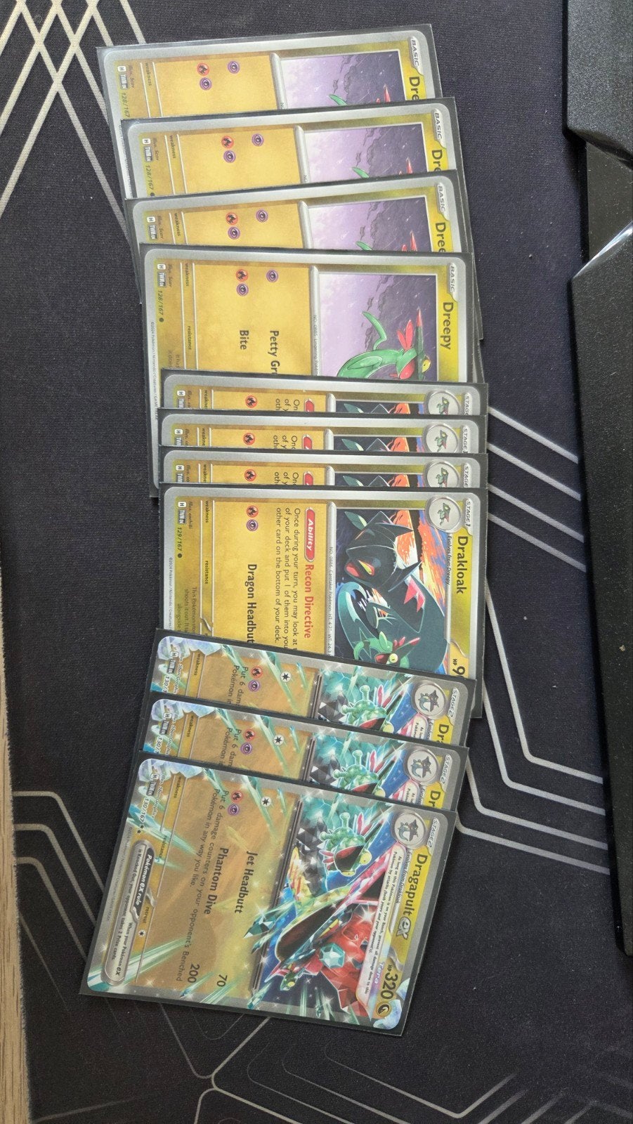 Pokémon TCG: Dreepy, Drakloak, Dragapult ex Kaarten, Ophalen of Verzenden, Zo goed als nieuw, Meerdere kaarten