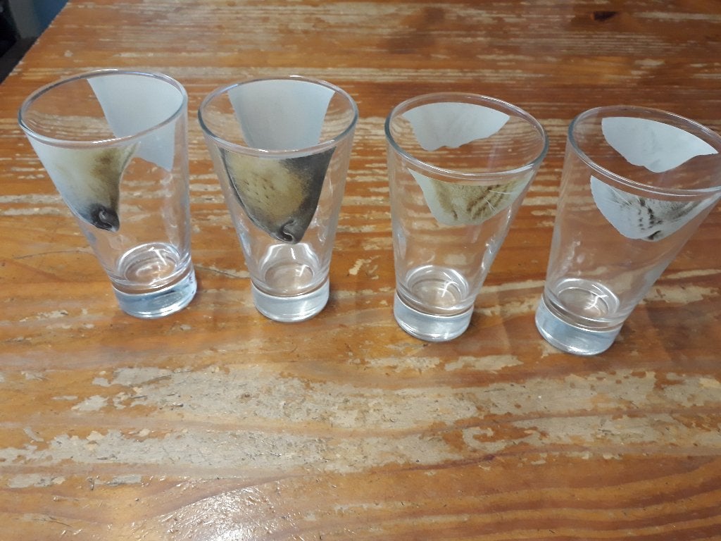4x drinkglas, limonade glas met hondenneus of kattenneus., Glas of Glazen, Gebruikt, Ophalen of Verzenden, Glas