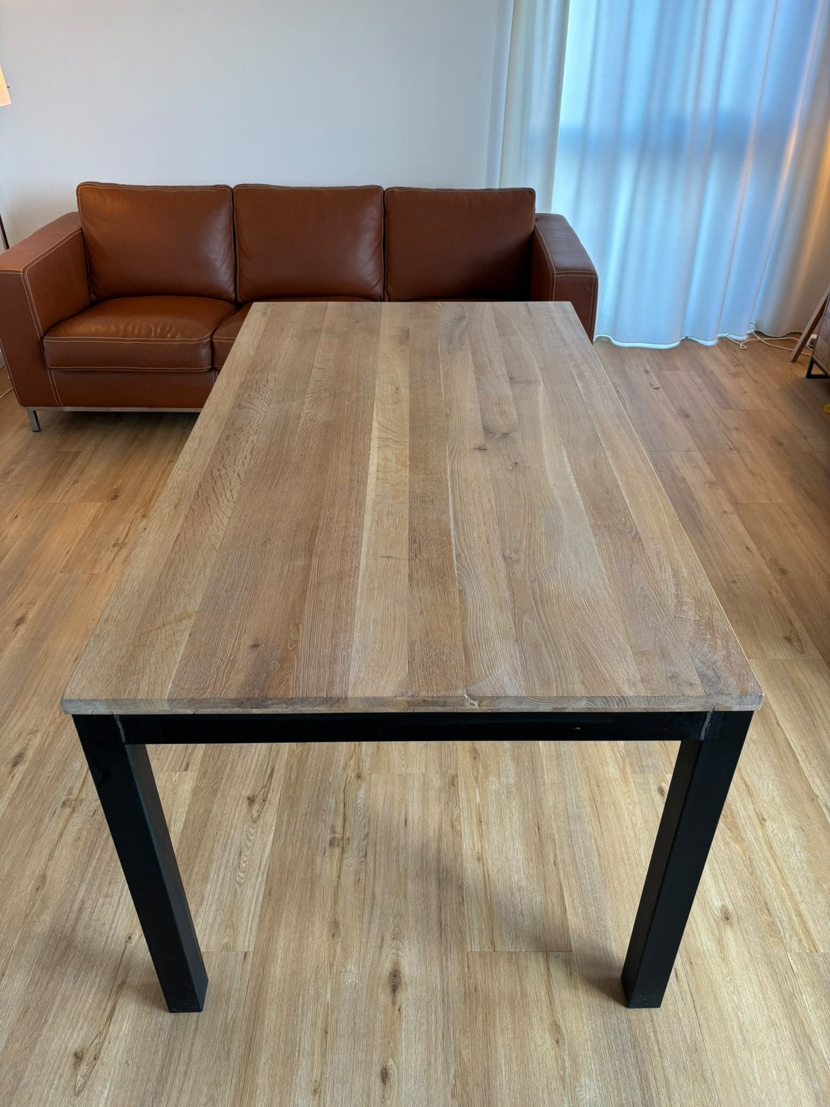 Industriële tafel Goossens - Eiken 160 cm Zo goed als nieuw!, Eikenhout, Zo goed als nieuw, 150 tot 200 cm, Rechthoekig