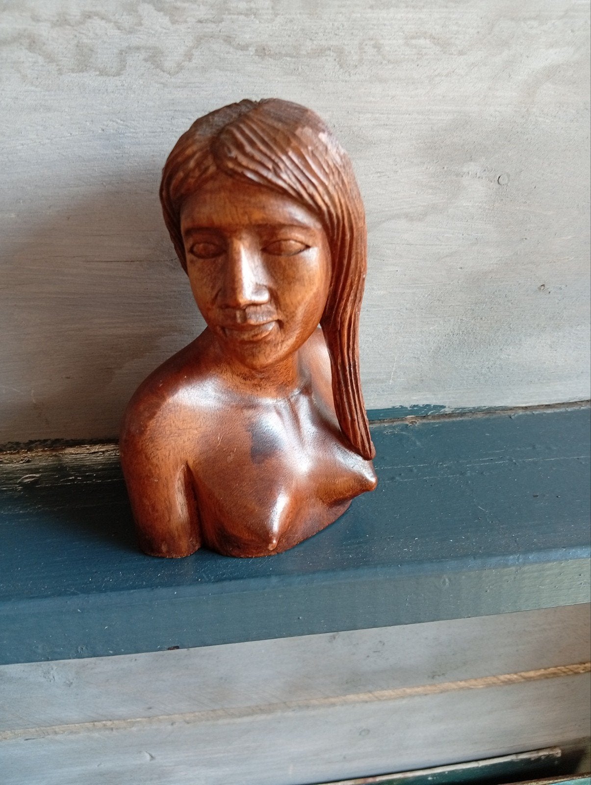 Houten Buste van Vrouw - Handgesneden Decoratie, Minder dan 20 cm, Buste, Ophalen of Verzenden, Handgemaakt