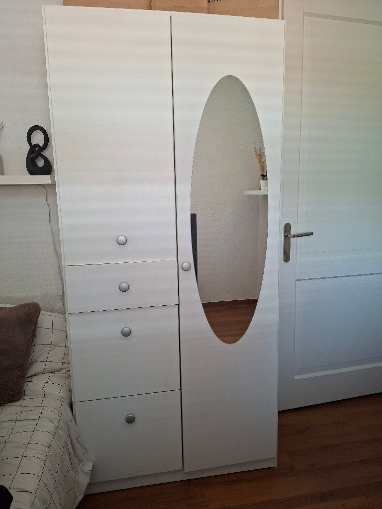 witte kledingkast met spiegel, Huis en Inrichting, Gebruikt, 50 tot 100 cm, 150 tot 200 cm, Overige houtsoorten