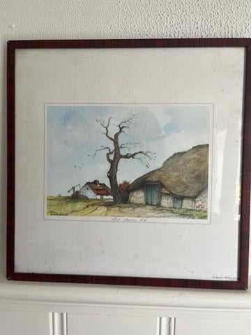 Print ets Het strooien Dak (Dirk Baksteen), Ingelijst, 1950 - 1999, 22 cm, Ophalen of Verzenden