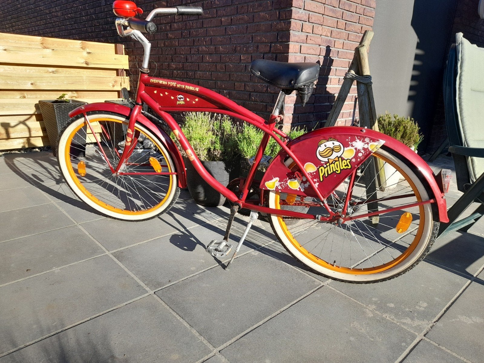 Schwinn pringels fiets rood, Fietsen en Brommers, Fietsen | Cruisers en Lowriders, Ophalen, Gebruikt, Staal, Heren