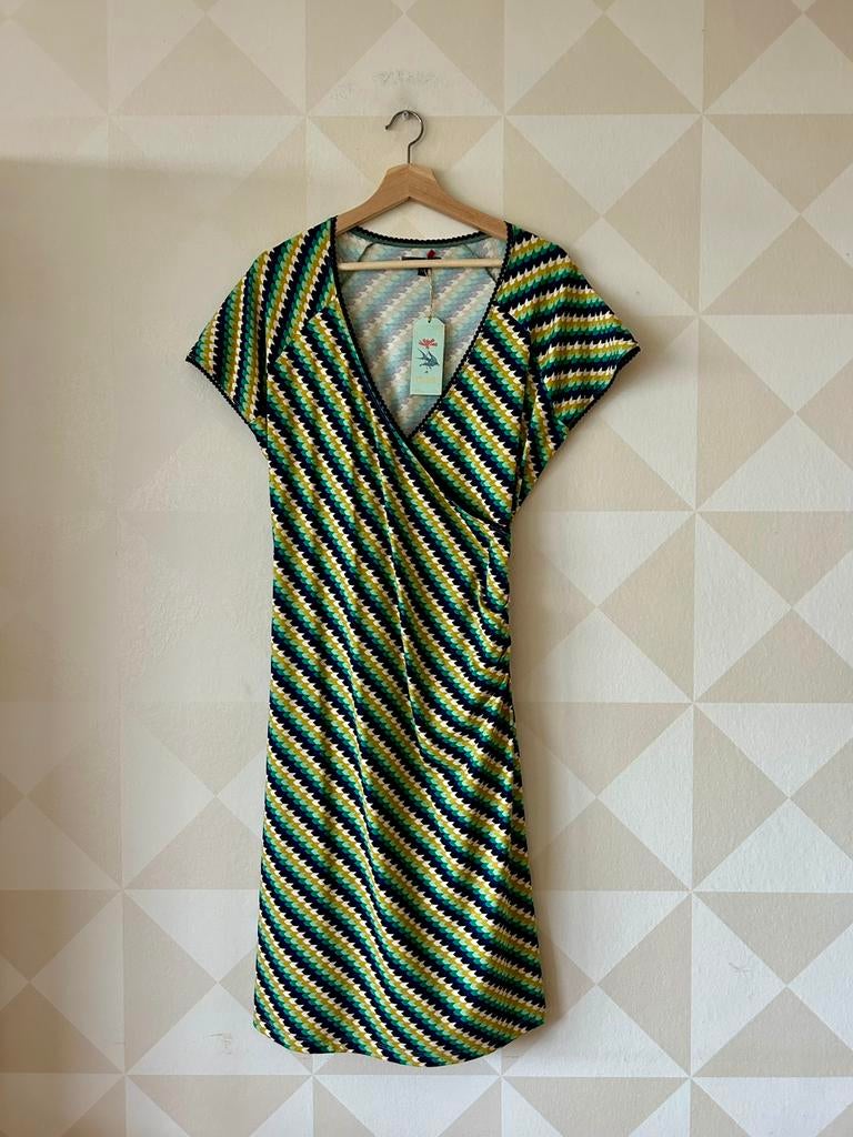 King Louie Cross Dress groen/blauw XL/42 NIEUW, Kleding | Dames, Jurken, Maat 46/48 (XL) of groter, Nieuw, Ophalen of Verzenden