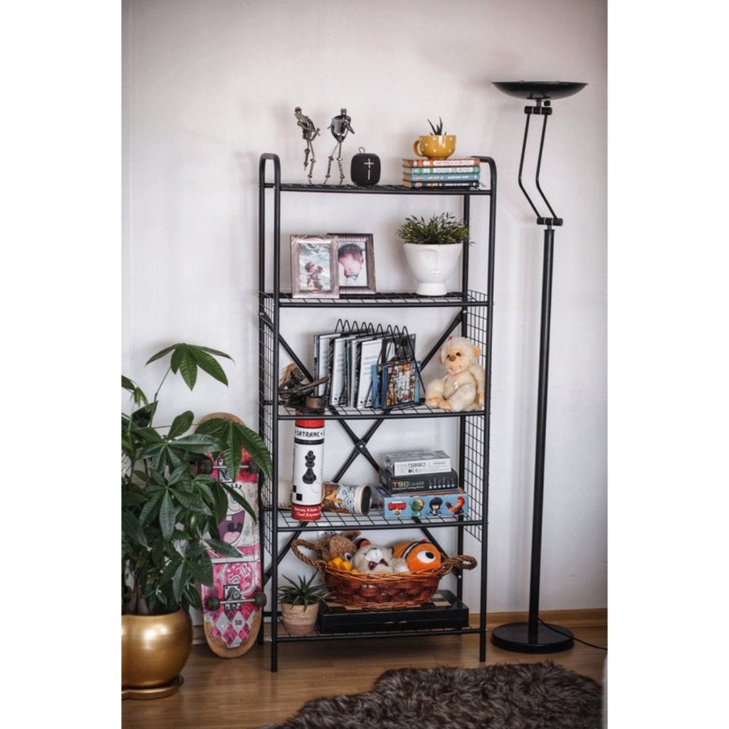 Nieuwe Metalen Boekenkast-69x35x160cm-Zwart, Huis en Inrichting, Kasten | Boekenkasten, Ophalen, Nieuw, 50 tot 100 cm, Metaal