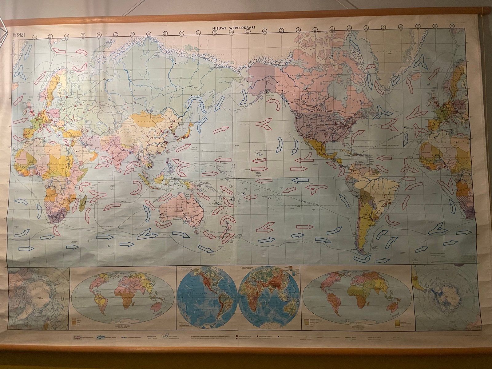 Grote vintage wereldkaart, Ophalen, 1800 tot 2000, Wereld, Landkaart