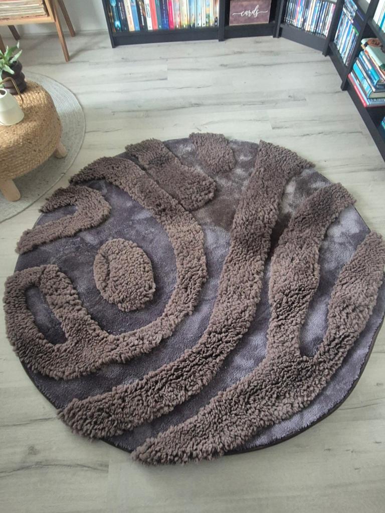 Rond Vloerkleed Grijs met Patroon (nieuw), Huis en Inrichting, Stoffering | Tapijten en Kleden, Modern met reliëf, 150 tot 200 cm