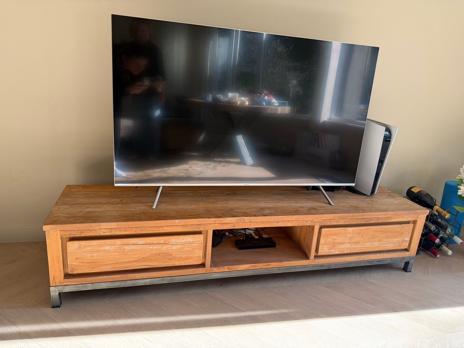 Tv meubel Venetië 180 cm, Huis en Inrichting, Ophalen, 150 tot 200 cm, Teakhout, Zo goed als nieuw