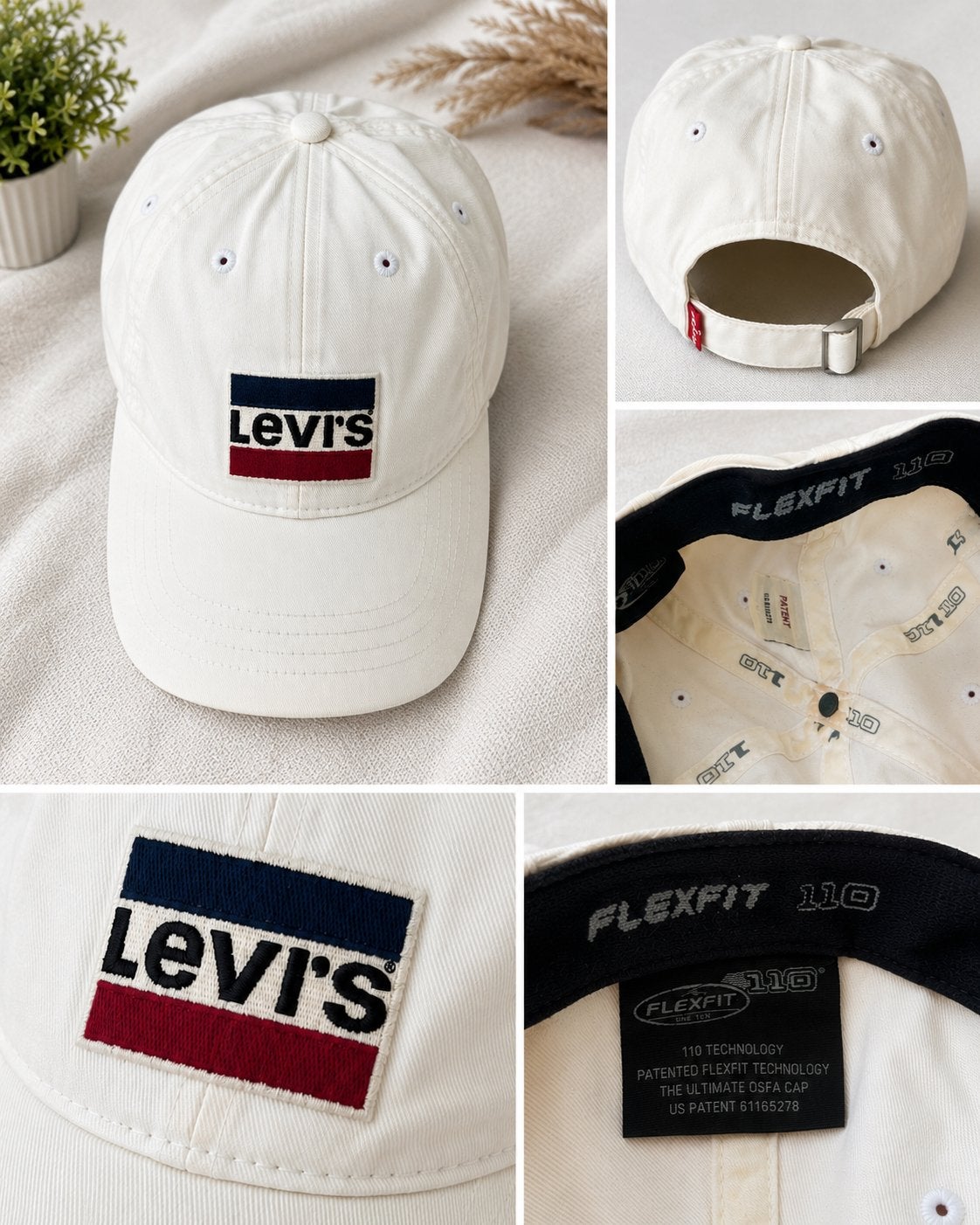 Levi’s White Flexfit 110 Baseball Cap Adjustable One Size, Kleding | Heren, Hoeden en Petten, Ophalen of Verzenden, Zo goed als nieuw