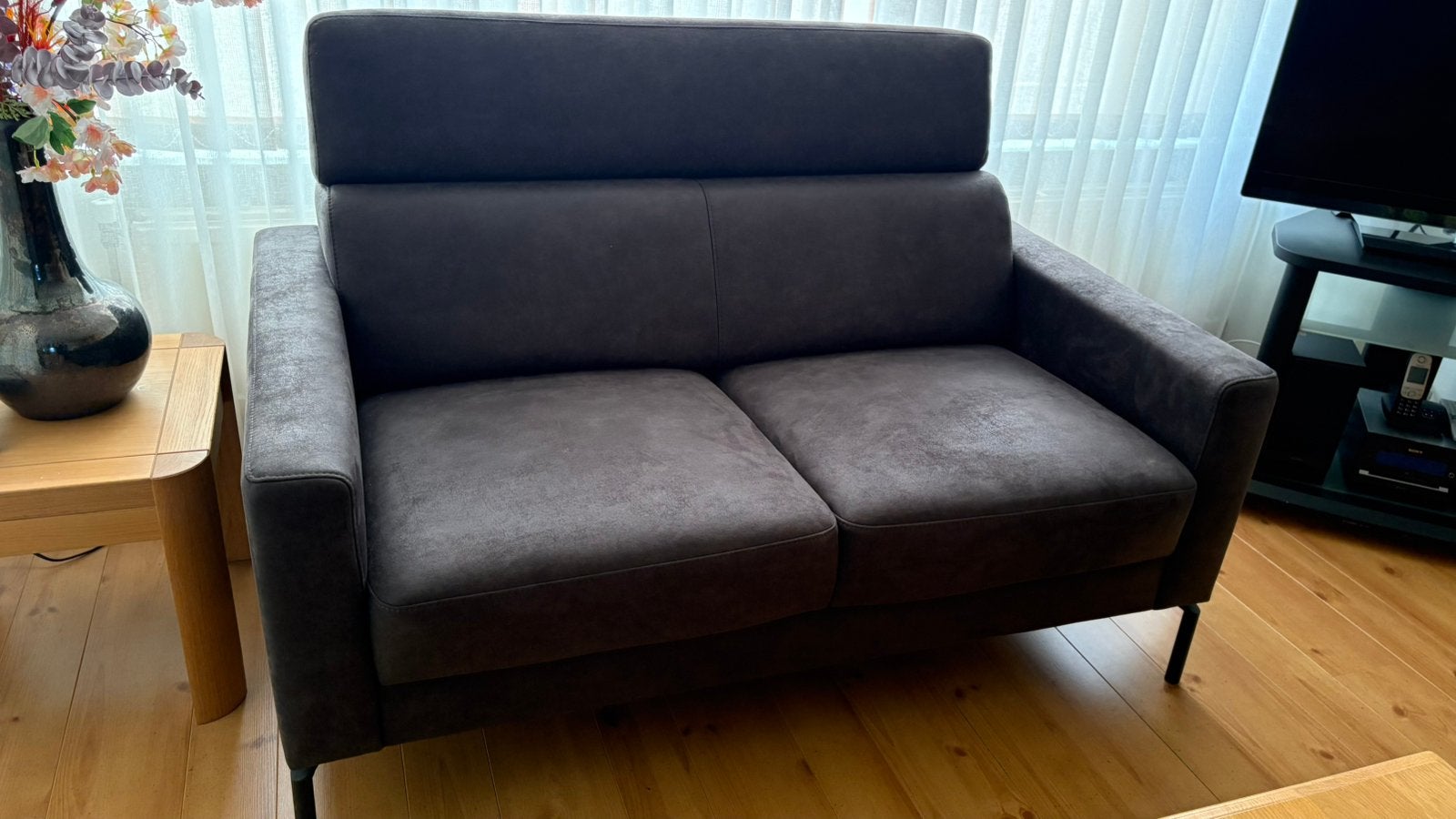 Tweepers.bank (microleder antraciet), verstelbare zitdiepte, Ophalen, Overige materialen, Tweepersoons, 75 tot 100 cm