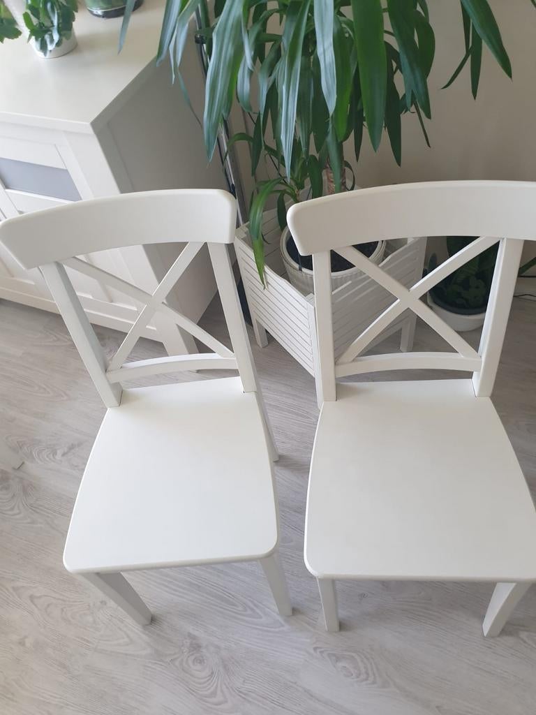 4x IKEA Ingolf stoelen - Wit, Huis en Inrichting, Stoelen, Gebruikt, Wit, Ophalen of Verzenden, Vier