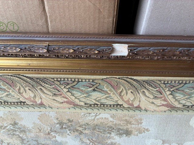 Prachtige grote gobelin in goudkleurige houten lijst, Ophalen, Klassiek, Ingelijst, Portret of Personen