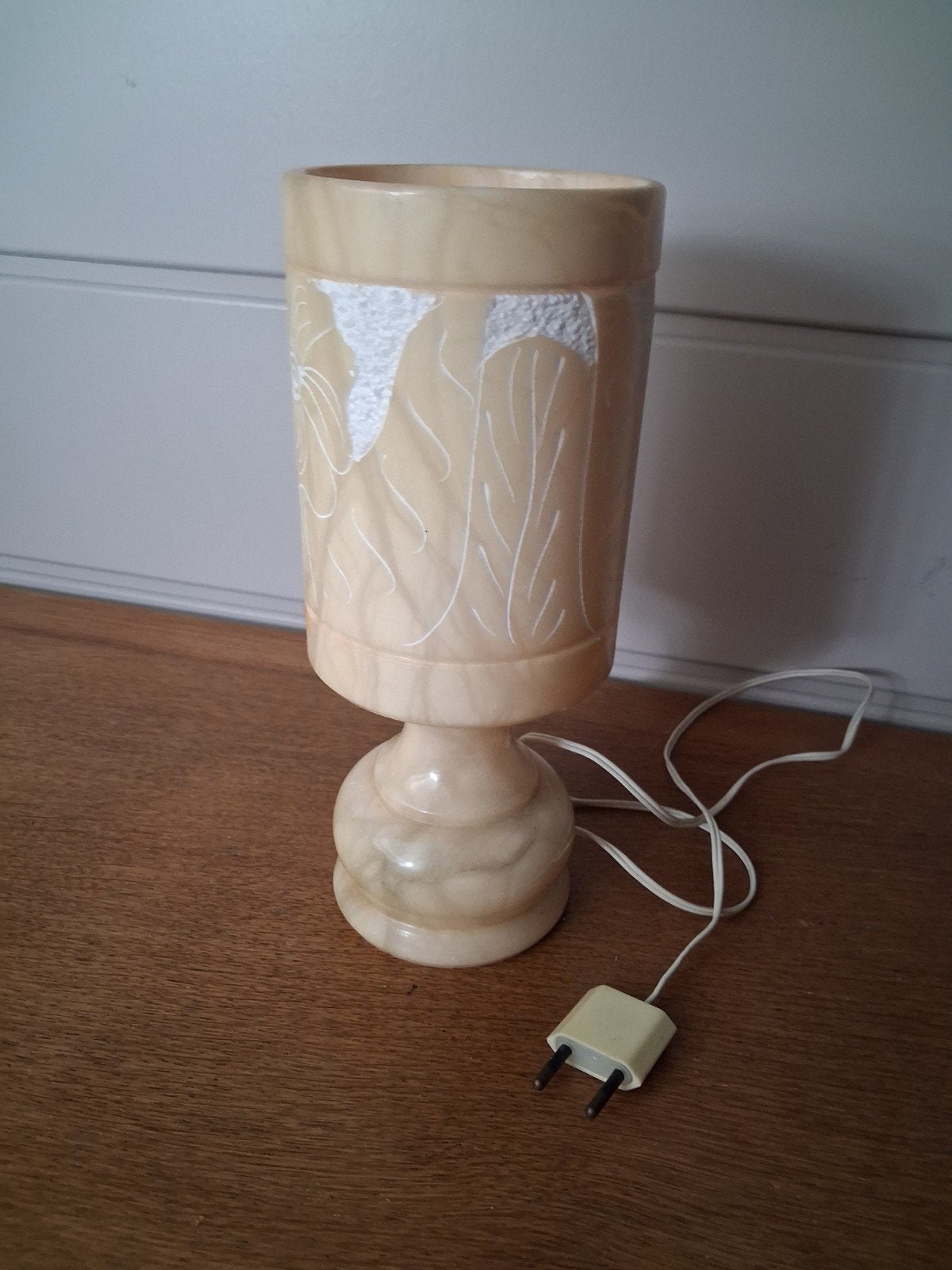 Vintage Marmeren Tafellamp - Crème met Witte Details, Overige merken, Gebruikt, Beige, E14 (klein)