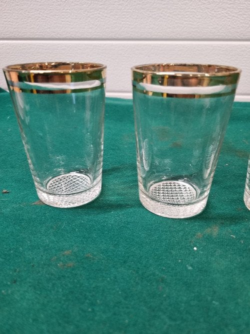 glazen dubbel gouden band vintage vier stuks, Verzamelen, Glas en Borrelglaasjes, Ophalen of Verzenden, 'T Olde Gre-j, Info@toldegrej.nl
