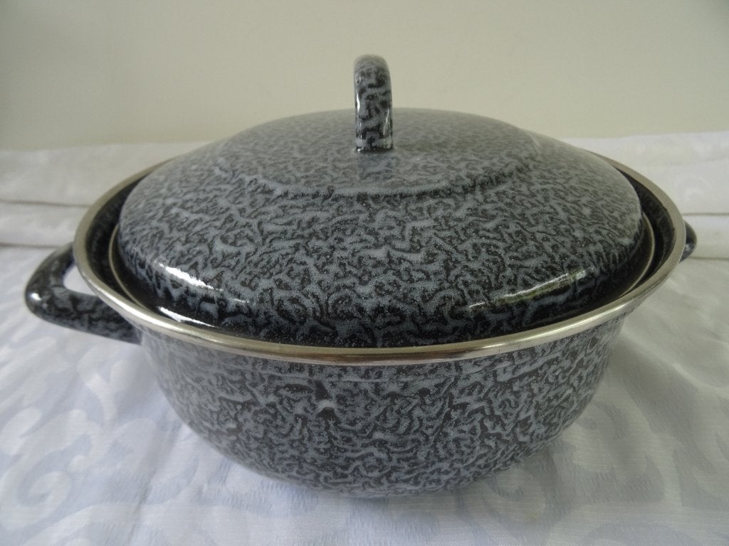 Emaille braadpan grijs gewolkt vintage grote pan nieuwstaat, Huis en Inrichting, Braadpan, Met handvatten, Ophalen of Verzenden