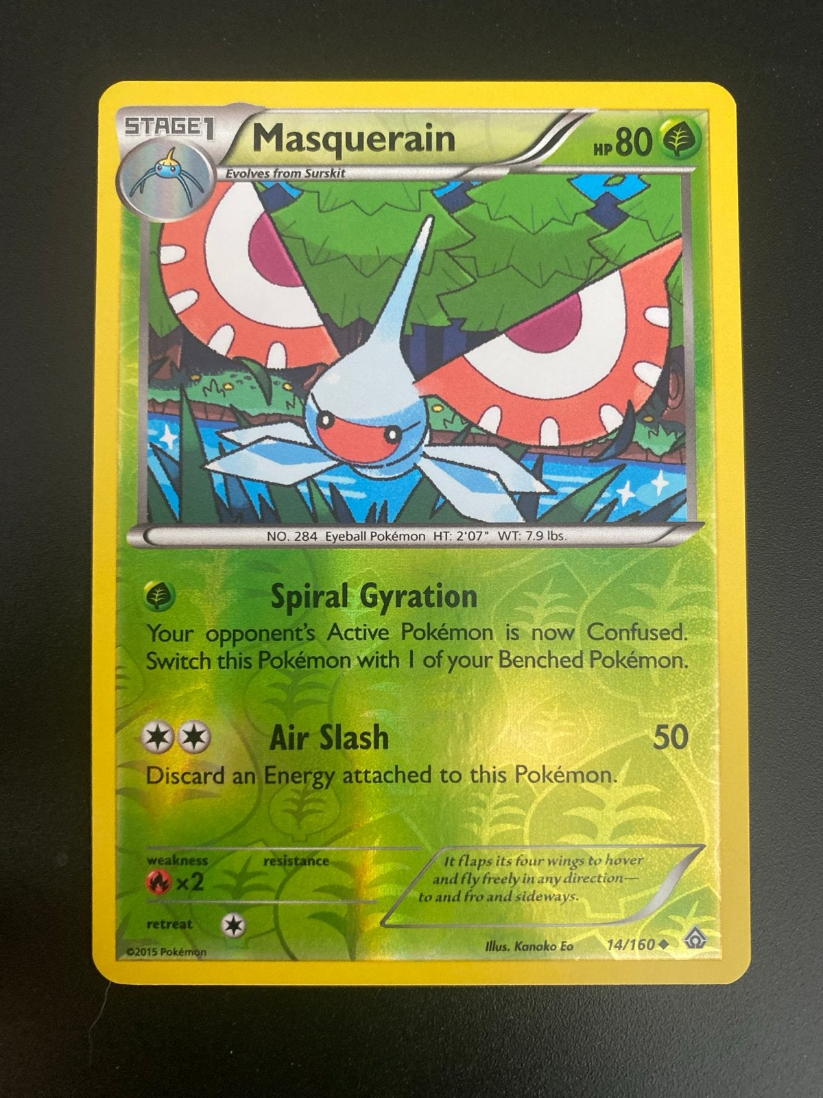 Masquerain 14/160 Rev. Holo XY Primal Clash (2015) NM!, Ophalen of Verzenden, Zo goed als nieuw, Losse kaart, Foil
