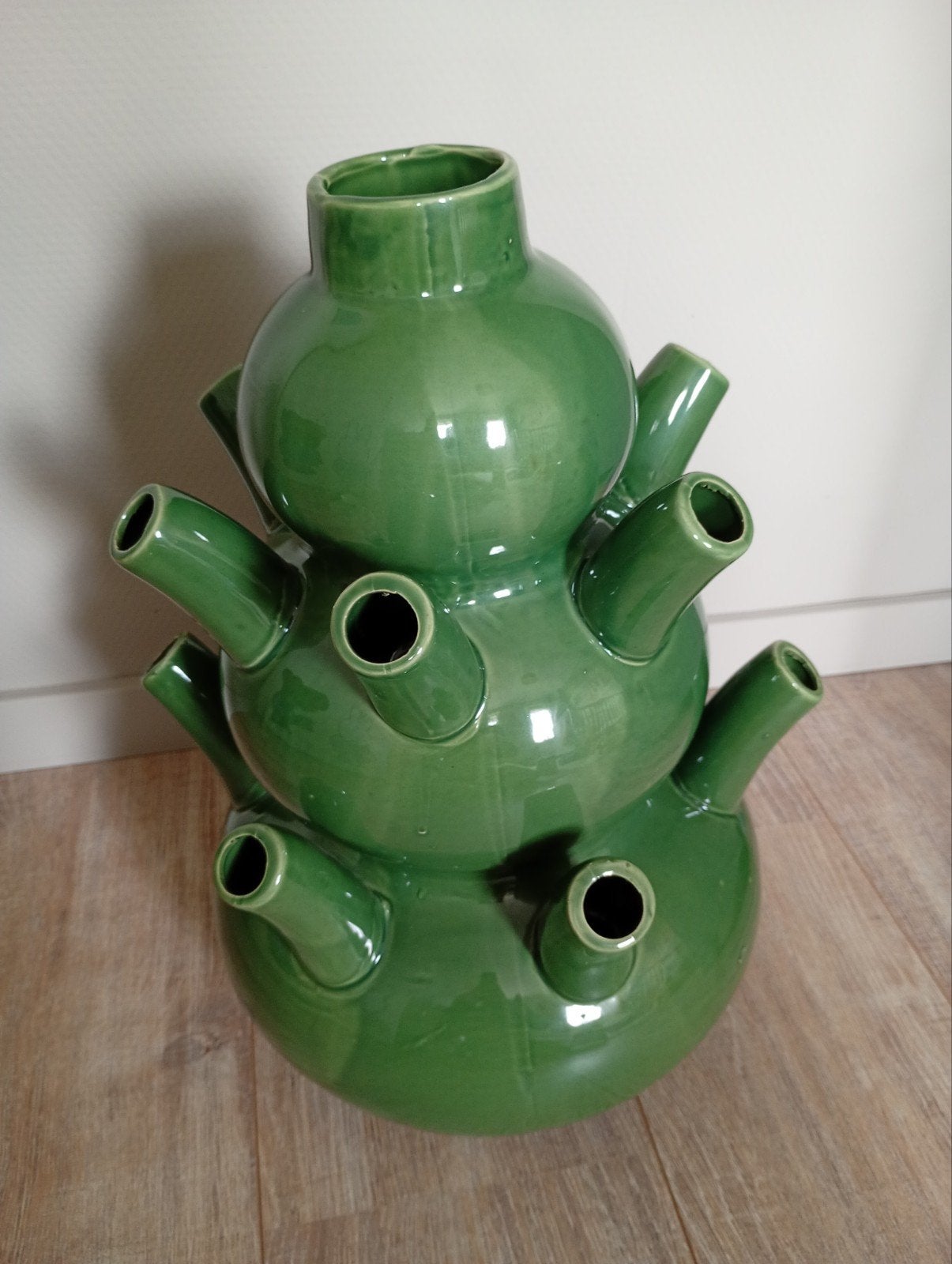 Grote Groene Tulpenvaas - 3-laags Keramiek 43cm hoog, Ophalen of Verzenden