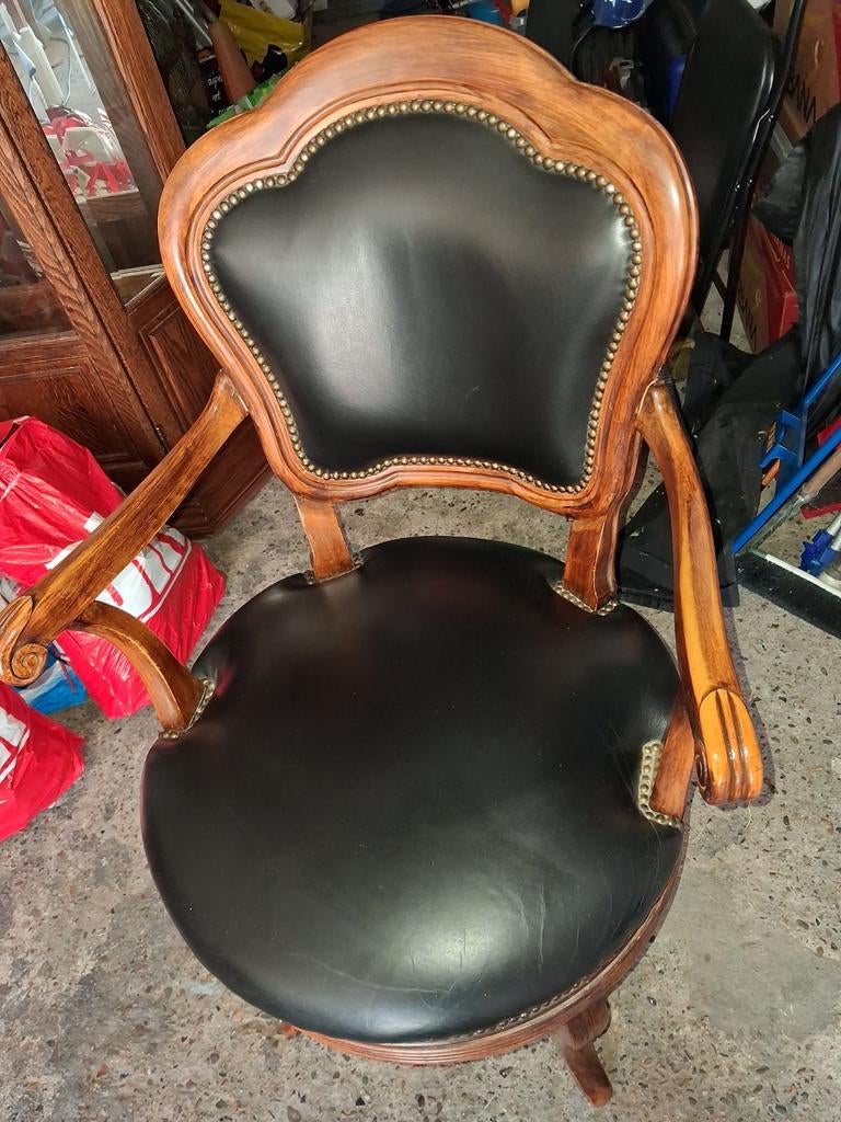 Zwart leder bureaufauteuil.inwst., Huis en Inrichting, Bureaustoelen, Ophalen of Verzenden, Zwart