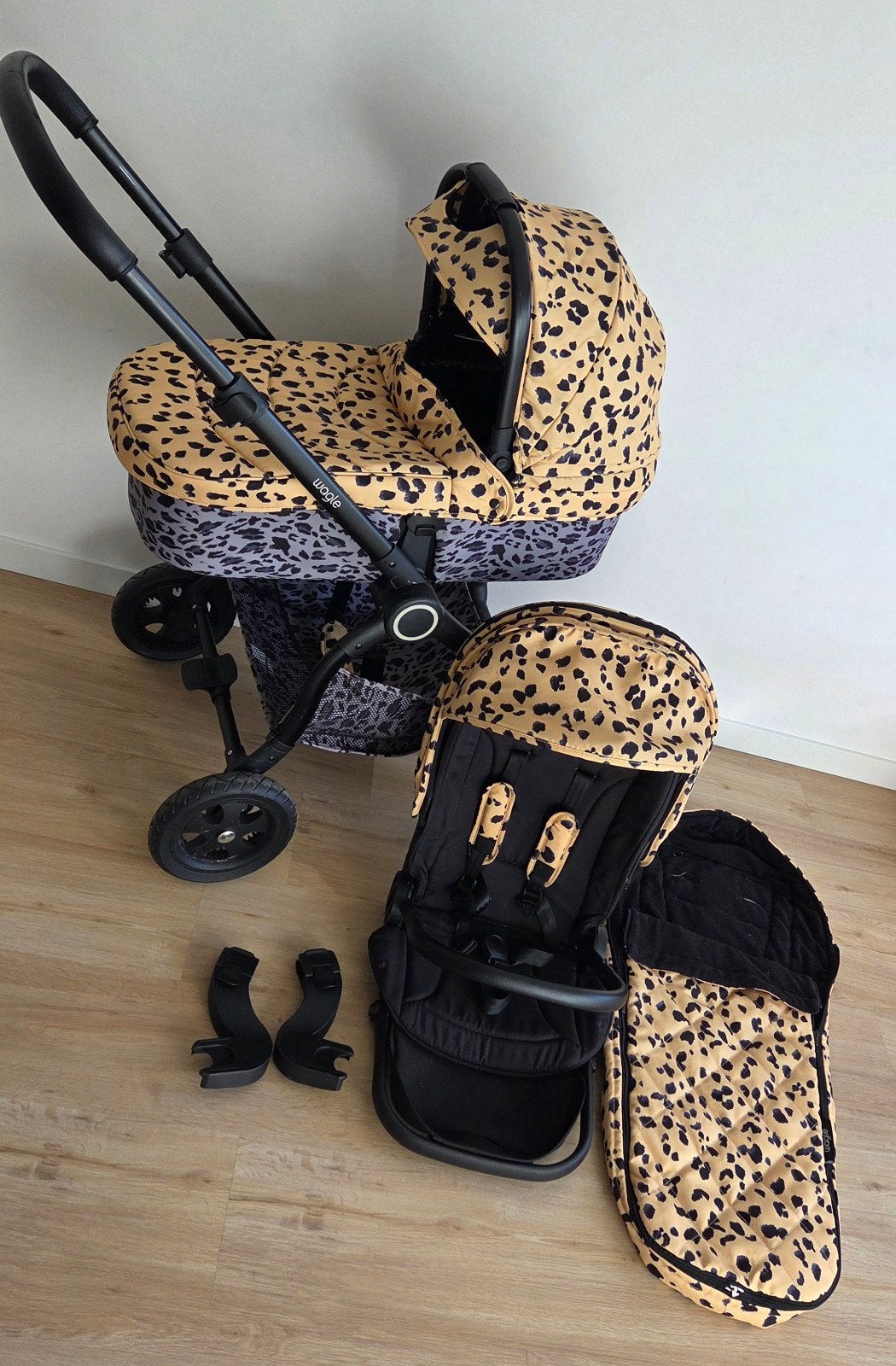 Wagle Leopard kinderwagen, buggy en reiswieg, Gebruikt, Met reiswieg, Ophalen, Kinderwagen