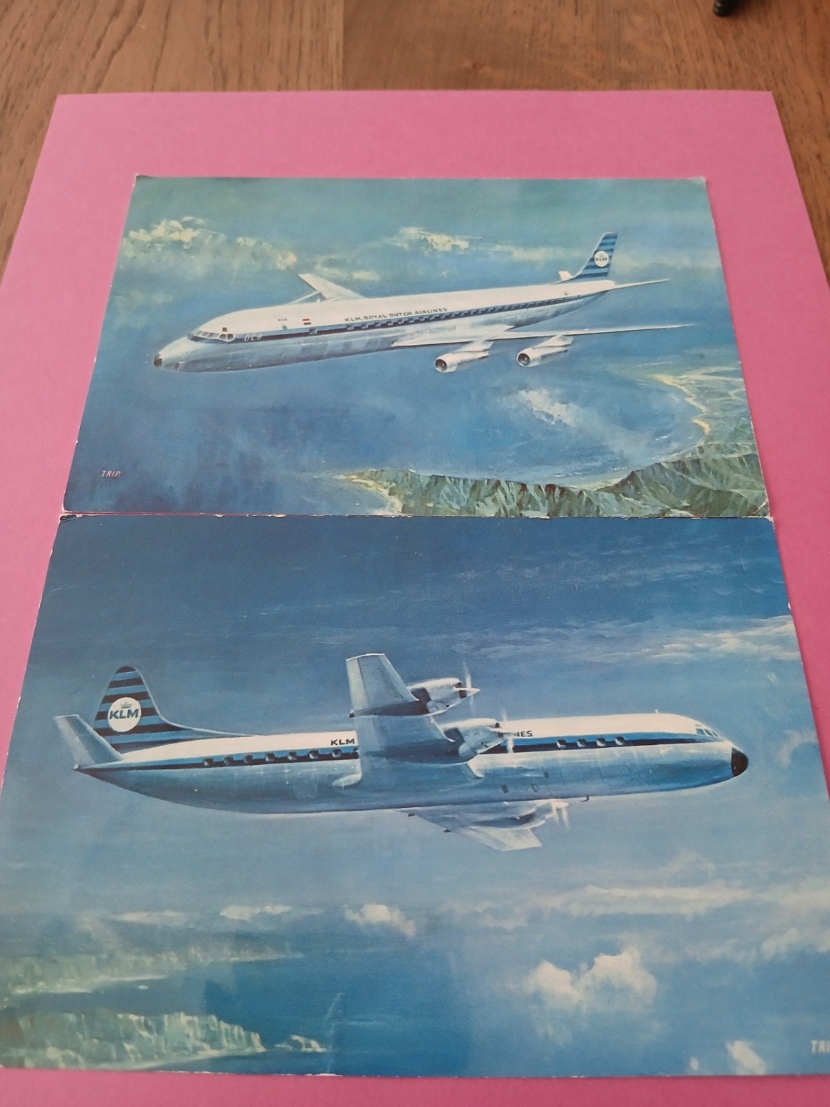 2 X KAART    KLM  VLIEGTUIG, Ophalen of Verzenden, Zo goed als nieuw, Kaart, Foto of Prent