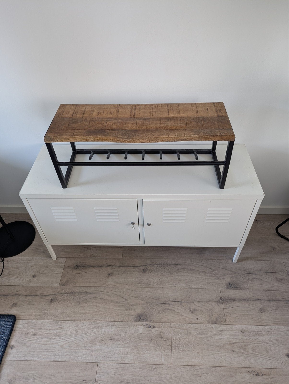 Kapstok 80x30x30 cm met houten blad en metalen frame, Gebruikt, Minder dan 100 cm, Hout, Ophalen