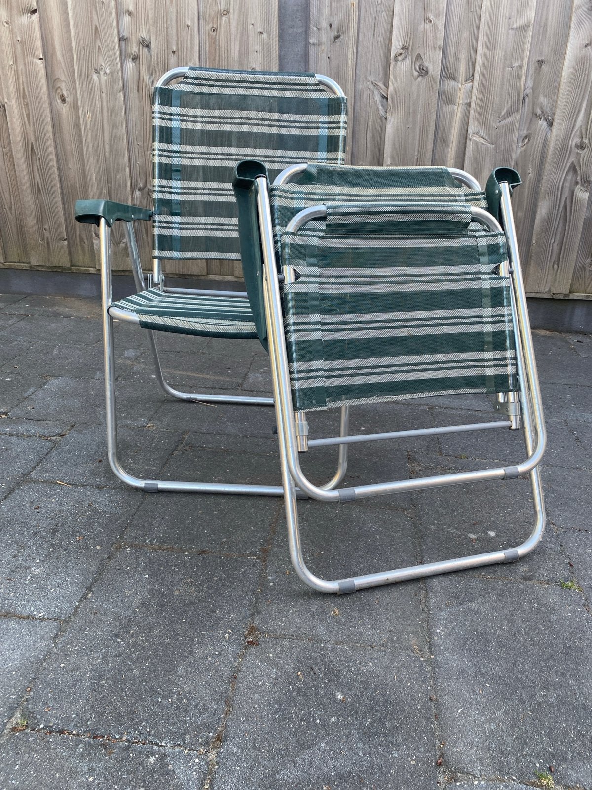 2x Vintage Groene Klapstoelen - Campingstoelen, Ophalen, Gebruikt, Metaal, Inklapbaar