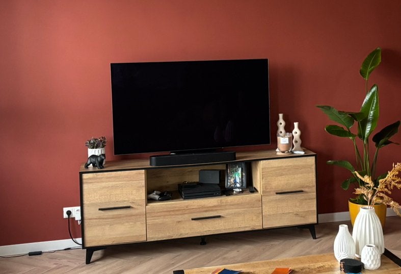 Meubella Frey TV-meubel 179 cm – eiken/zwart, Ophalen