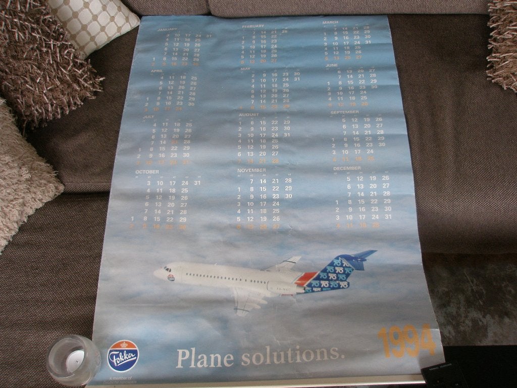 Fokker 70 Poster / Kalenderblad, Ophalen of Verzenden, Gebruikt, Kaart, Foto of Prent